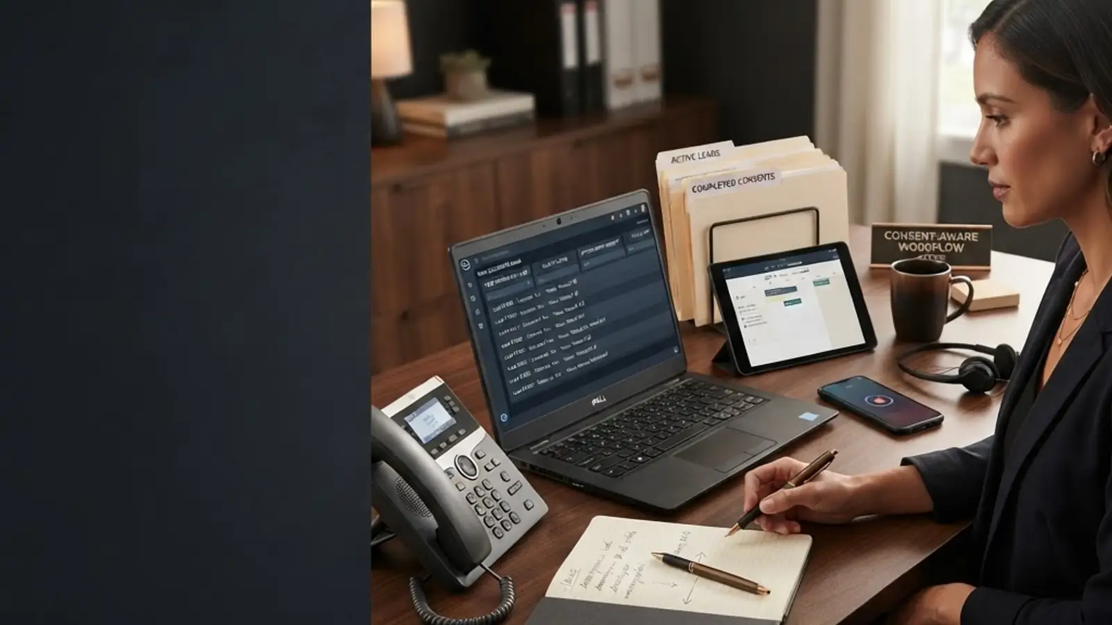 Consent-aware lead routing and customer follow-up workflow across phone and CRM